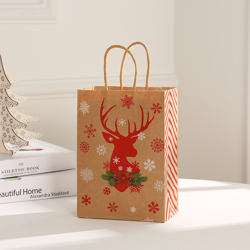 Navidad kraft bolsas de regalo al por mayor ropa bolsa de papel bolsa de compras bolsa de mano de copo de nieve bolsa de regalo de alce