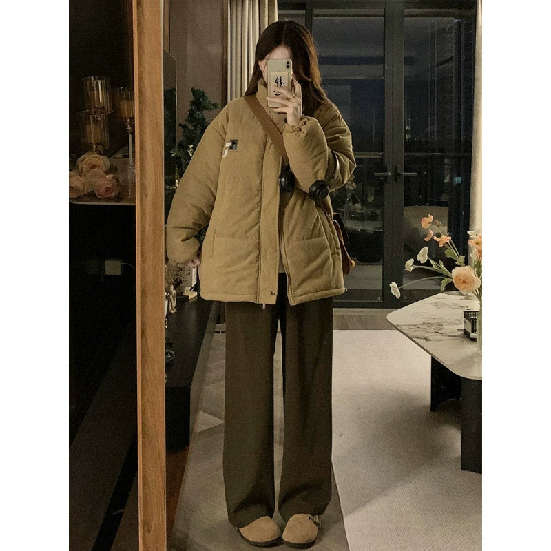 Corduroy winter keep warm down jacket for students, Korean style, increased thickness, for beloved