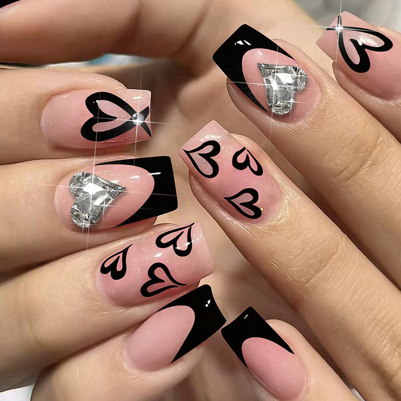 Cross-Border 24-Piece Valentine's Day Wearable Nails, Heart-Shaped French Style Elegant Nail Tips, Nail Art Tips, Wearable Nail Tips Wholesale