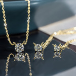 纯14K金项链女浅金色简约气质锆石镶嵌金颈链黄金珠宝首饰 1490