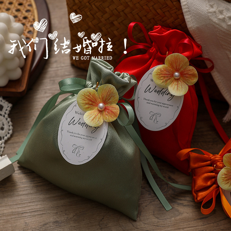 2025新型結婚喜糖箱喜糖袋結婚式布袋風結婚ベルベット結婚期少女心森系糖袋|undefined