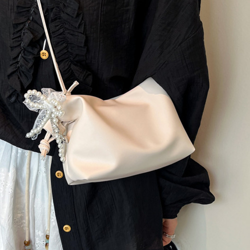 Hottest Niche Cream Cheese Yellow Women's 2025 Trendy Popular Versatile Crossbody Bag Stylish Elegance Pleated Bucket Bag