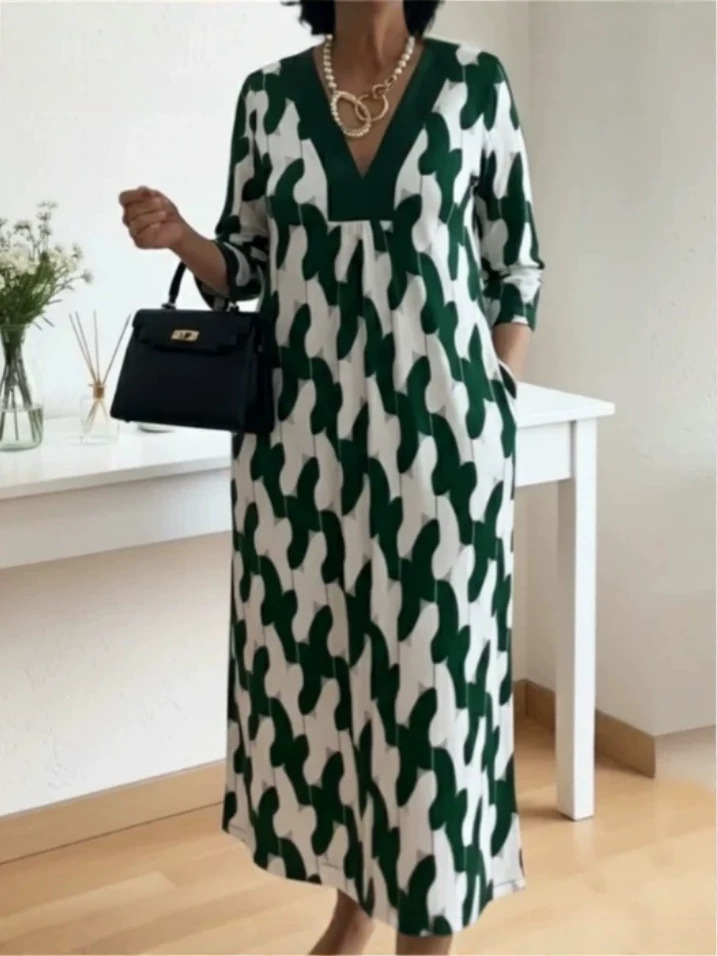 2026 Europa y Estados Unidos transfronterizos primavera y verano nuevo vestido de impresión de cuello en v de mujer suelto y cómodo moda delgada ropa de mujer image 5