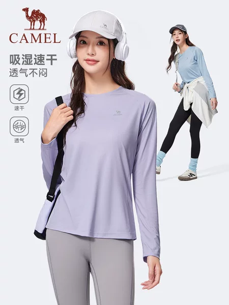 Camel sports long-sleeve T-shirt for women, casual autumn and winter outdoor quick-dry clothing, running and yoga wear, inner layer fitness sweatshirt for men