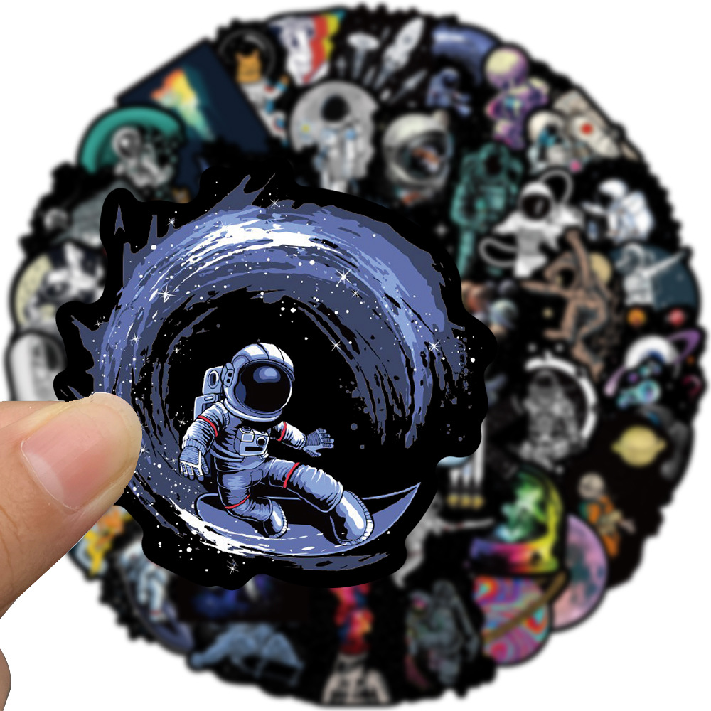 50 Cartoon Black Edge Outer Space Astronauts Graffiti Stickers Decorative Luggage Water Cup Guitar display picture 2