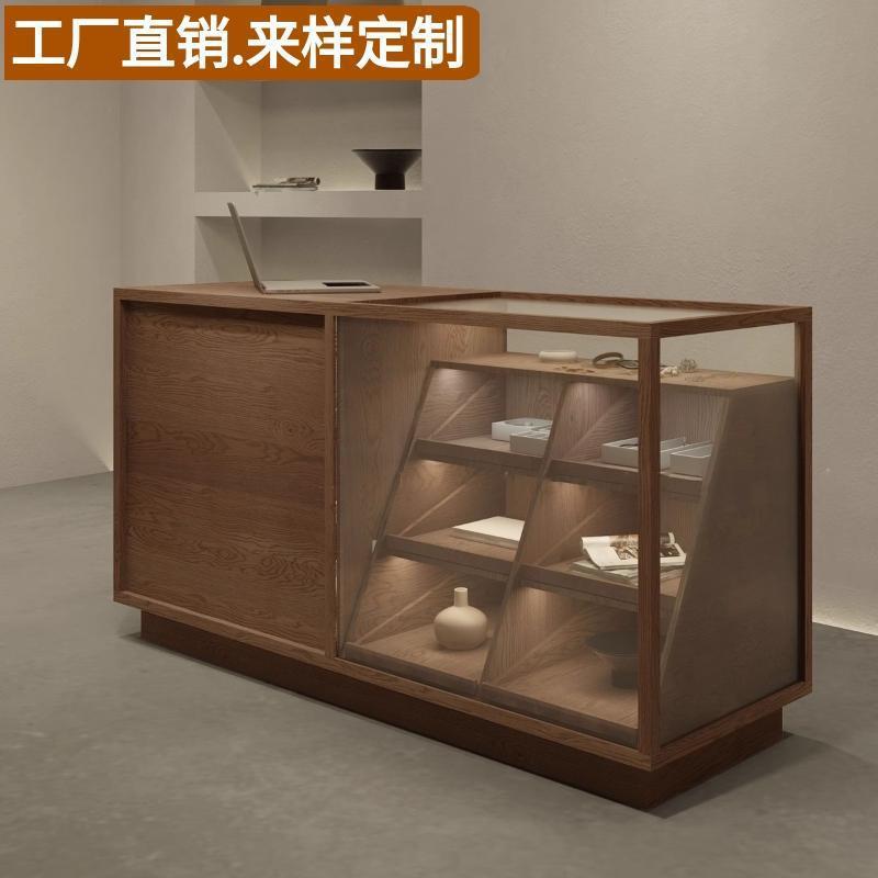 中岛台收银展示柜玻璃柜台服装店饰品店收银台中岛柜鞋柜透明边柜