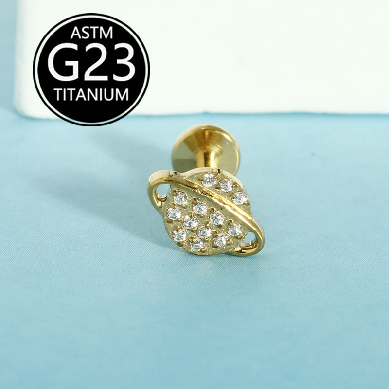 F136 Titanium Lip Stud Zircon Planet Earrings G23 Internal Thread Lip Piercing Jewelry Sold Individually detail image 5