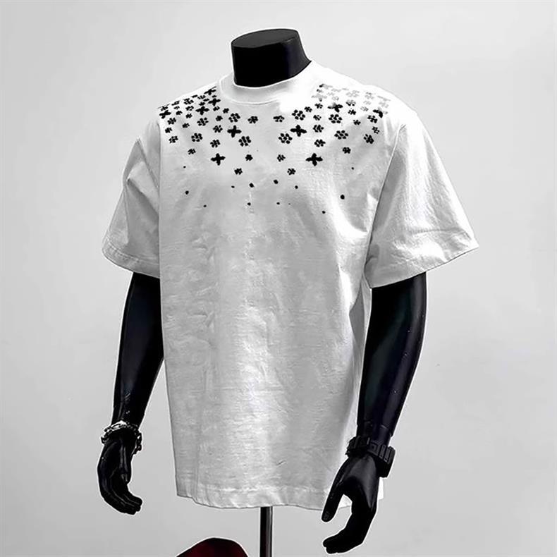 T-shirt d'été pour homme, nouvelle marque américaine tendance, manches mi-longues, ample, en coton épais_voghion.com