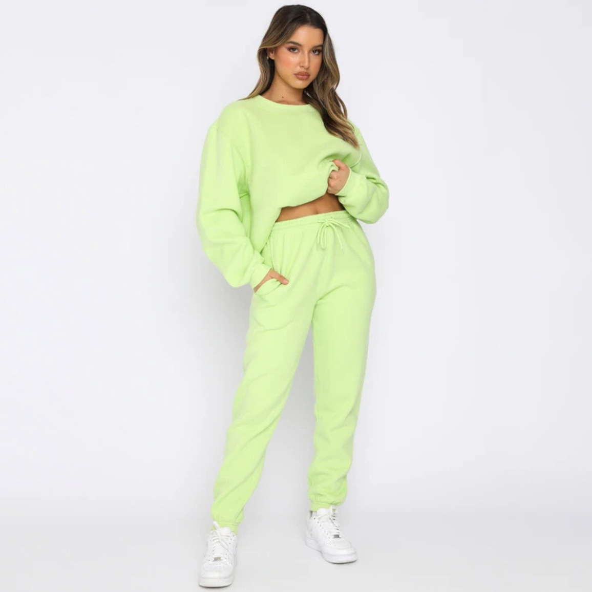 840g Weight Long Sleeve Sleeve Length Polyester Fabric Type Sweatshirt & Hoodie Co-ord Set Sets Type 2 Pieces Set Quantity Casual Occasion Round Neck Neckline Loose Fit Type Solid Color Pattern Winter, Autumn Season Women's Gender Streetwear Style Casual Women's Streetwear Solid Color Polyester Sweatshirt & Hoodie Co-ord Set Pants Sets 24