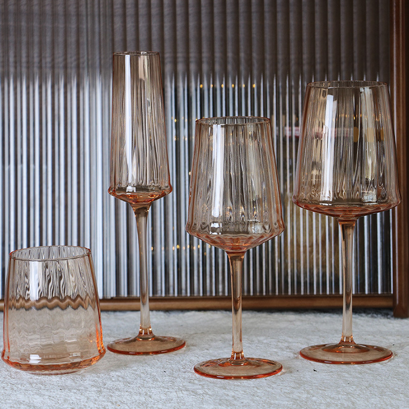 Copa de Cristal Marrón para Vino, Vidrio, con Rayas, para Vino Tinto