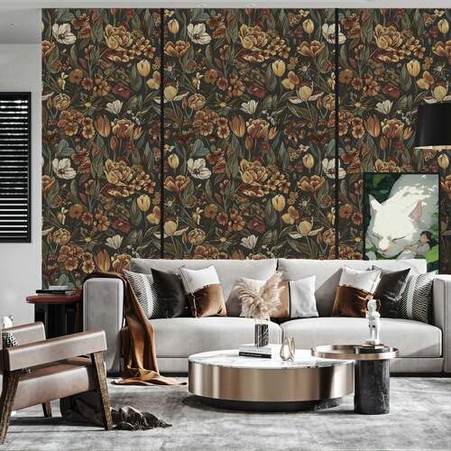 Retro Plant Floral Wallpaper TV Background Wall High-end Furniture Sticker Renewal Sticker Thick Wallpaper