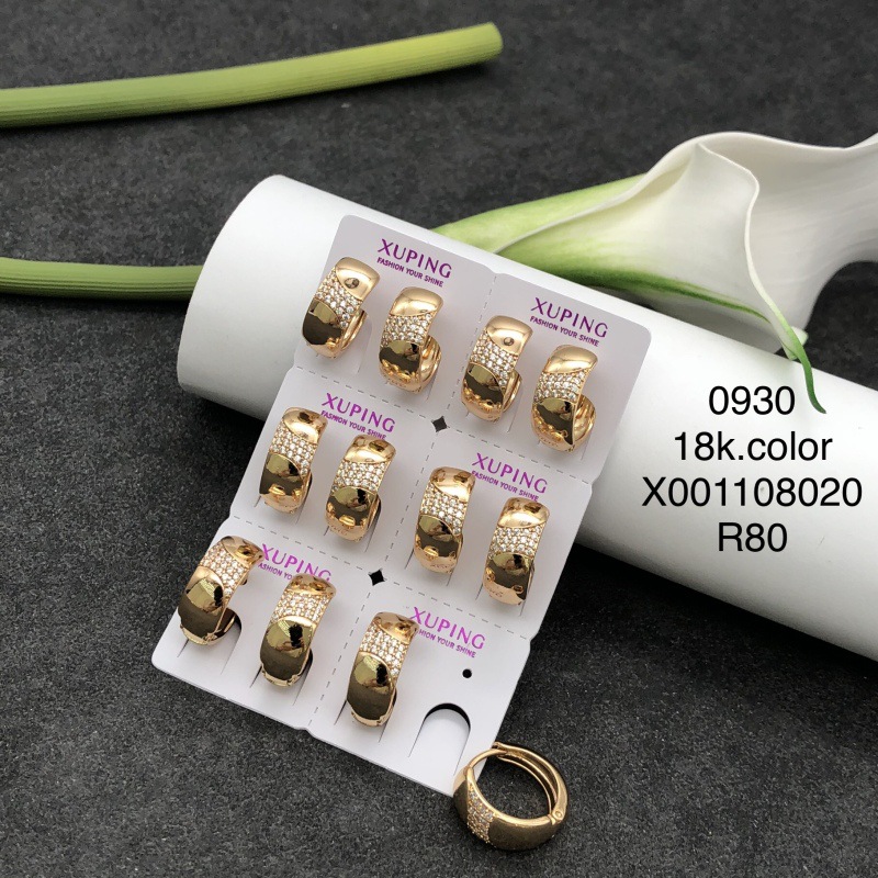 Pendientes de Aro con Zirconia de Aleación de Cobre Bañado en Oro de 18K