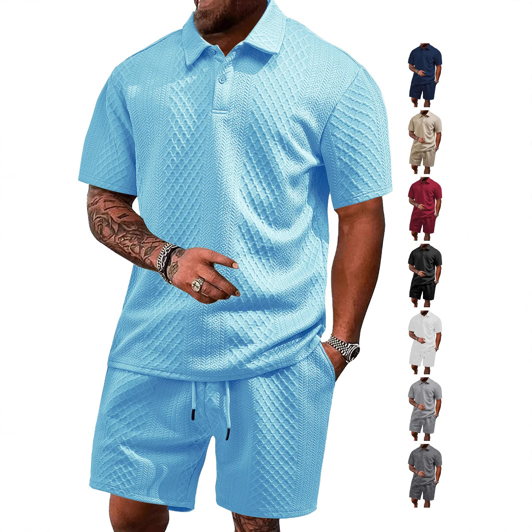 Lässiges Herren-Sport-Polohemd mit Reverskragen, kurzärmelig, Jacquard-Muster, Sommerneu_voghion.com