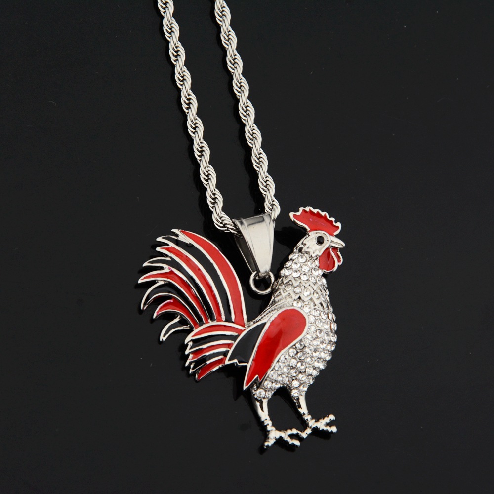 Pendant Necklace Classification Titanium Steel Chain Material 1 Piece Quantity Street Occasion Hip-Hop Retro Cock Titanium Steel Diamond Men's Pendant Necklace Men Pendant Necklaces