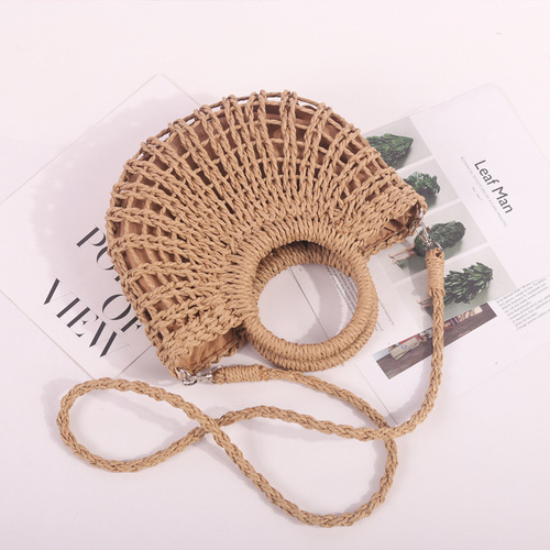 New Women's Handbag Shoulder Bag Woven Half Round Openwork Beach Bag Fashion Combinations Grass Weaving Bag