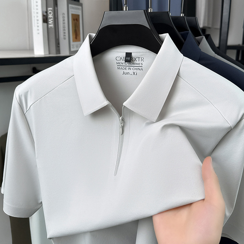 Seamless Short-Sleeved Polo Shirt for Men, Summer Nylon Half-Zip Lapel T-Shirt, Business Casual Polo Shirt, Short-Sleeved Men's Polo Shirt
