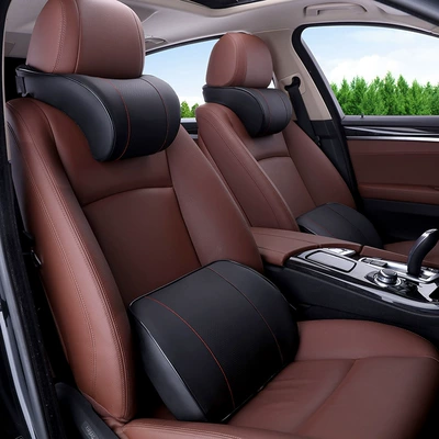 large car, Headrest - breathable-cow-headrest-suit-black-set-standard