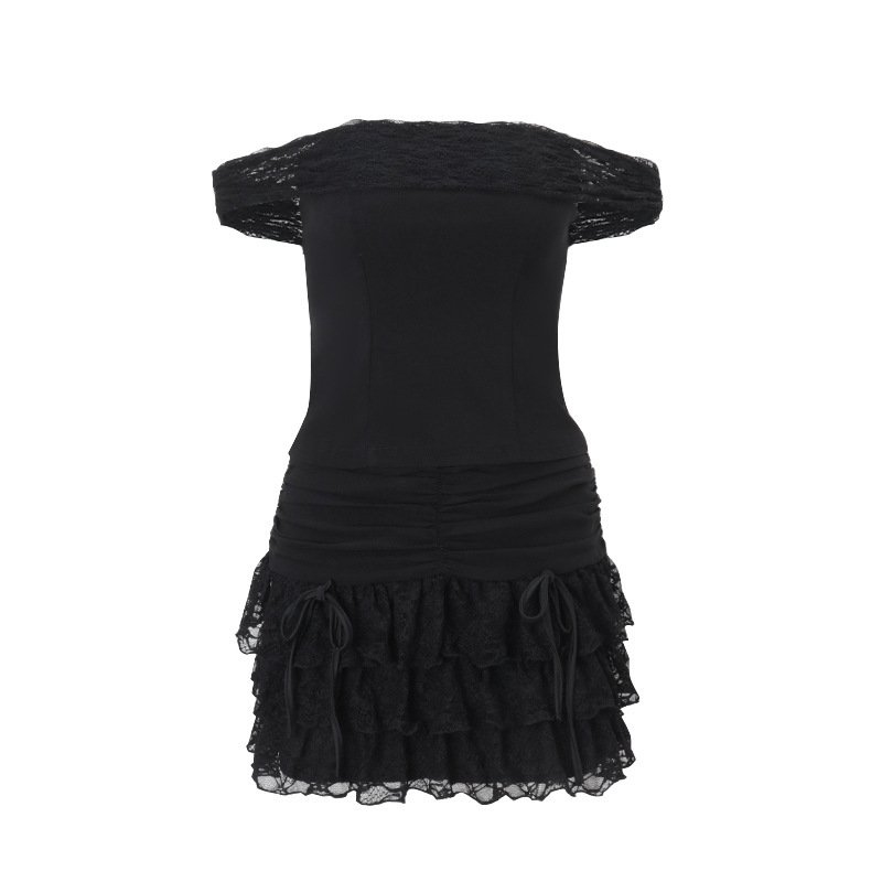 INS Europese en Amerikaanse stijl 2025 Herfst Nieuwe sexy off-shoulder tube top met rokje met ruches aan de zoom voor dames_voghion.com