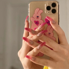 漿果色漸變長芭蕾穿戴美甲成品假指甲美甲貼片指甲貼片可拆卸甲片