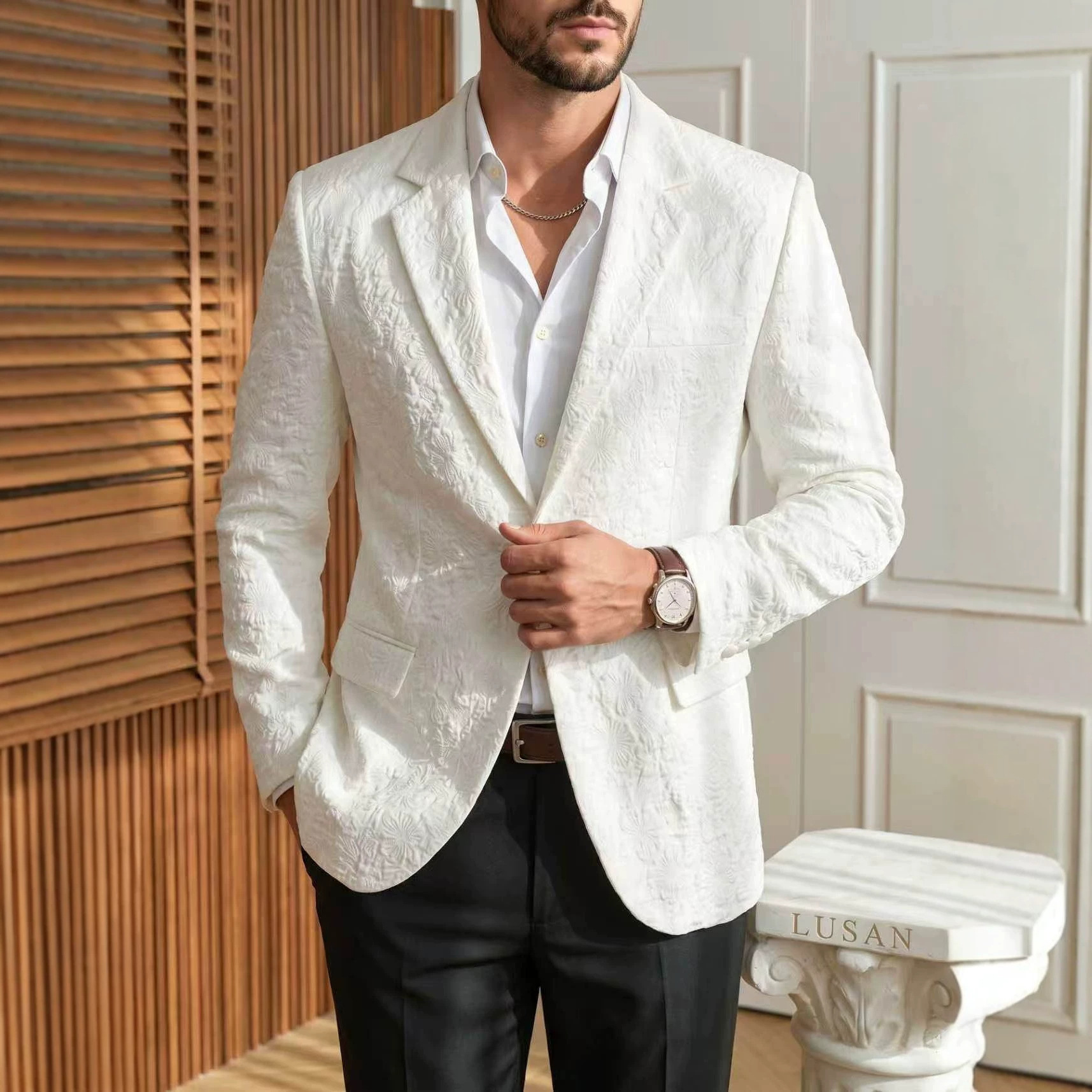 2026 European and American Cross-Border Men's Suit for Banquets and Parties, Jacquard One-Button Men's Suit Amazon 250502