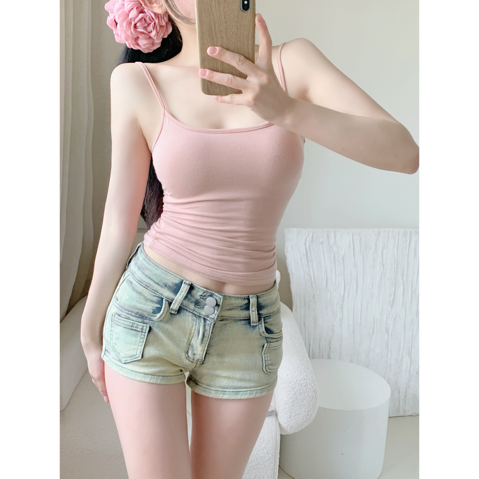 Peach Cartoon Chest Superior Extra Expansion Sling Chest Pad Removable Soft Vest Inner Bra Women's Summer Small Chest Extra Large