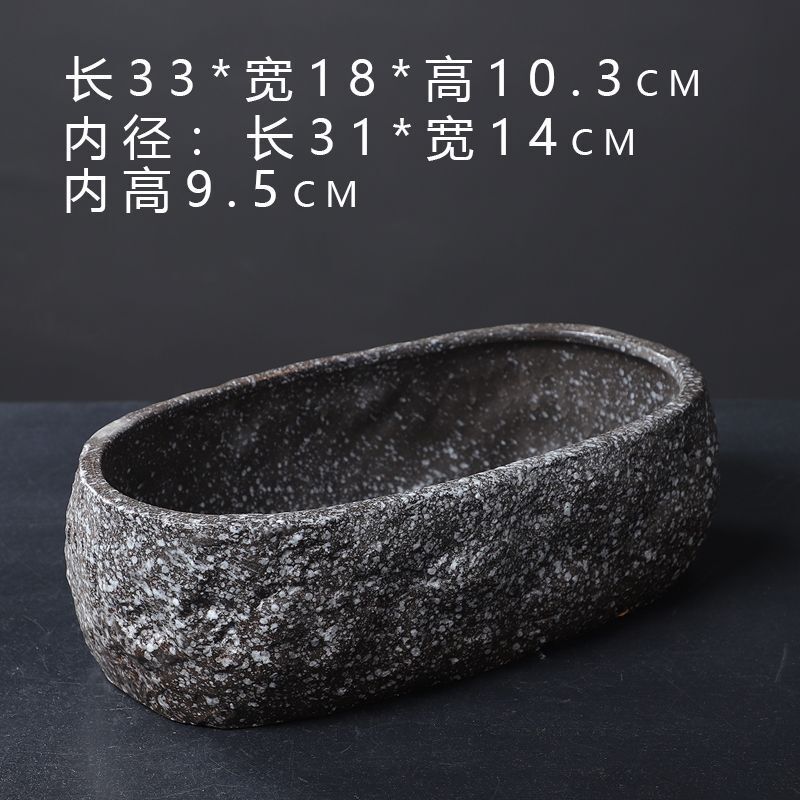 大号长条花盆陶瓷鱼缸古法养鱼缸铜钱草花长方形盆仿石头厂家一件|undefined