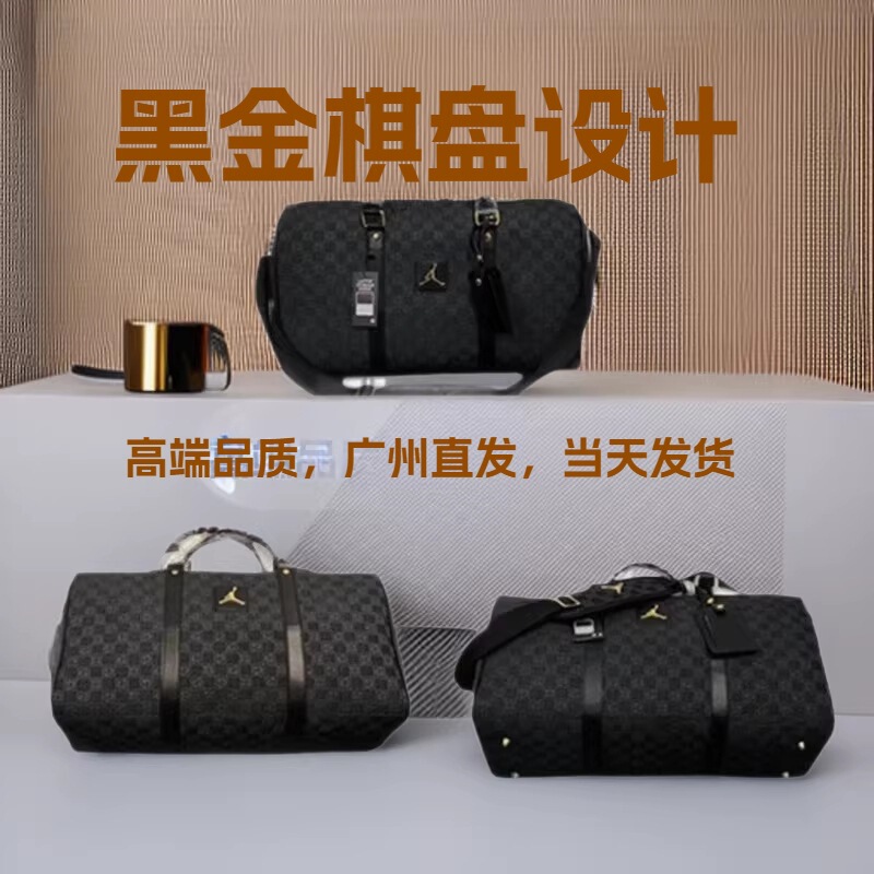 In-Stock Aj Jumpman Logo Black and Gold Checkerboard Couple Travel Bag Basketball Bag Single Shoulder and Handbag Dual-Use Unisex Gym Bag In-Stock Aj Jumpman Logo Black and Gold Checkerboard Couple Travel Bag Basketball Bag Single Shoulder and Handbag Dual-Use Unisex Gym Bag