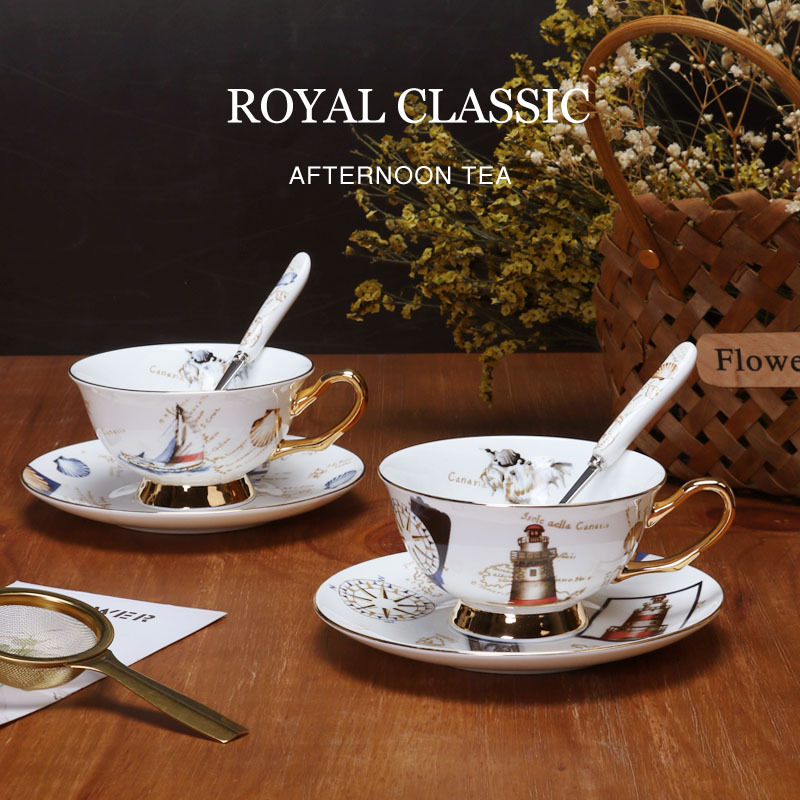 Tazas de café europeas y platos, set de té de la tarde, cerámica exquisita de alta calidad con cucharas de flores, set de tazas de té, caja de regalo