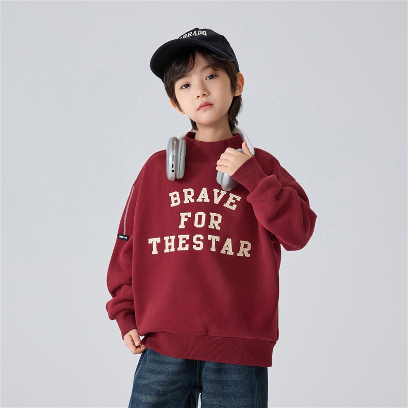 海麻家子供服2025冬新作男の子用裏起毛冬服スウェットシャツ、かっこいい男の子用プルオーバー、秋冬服