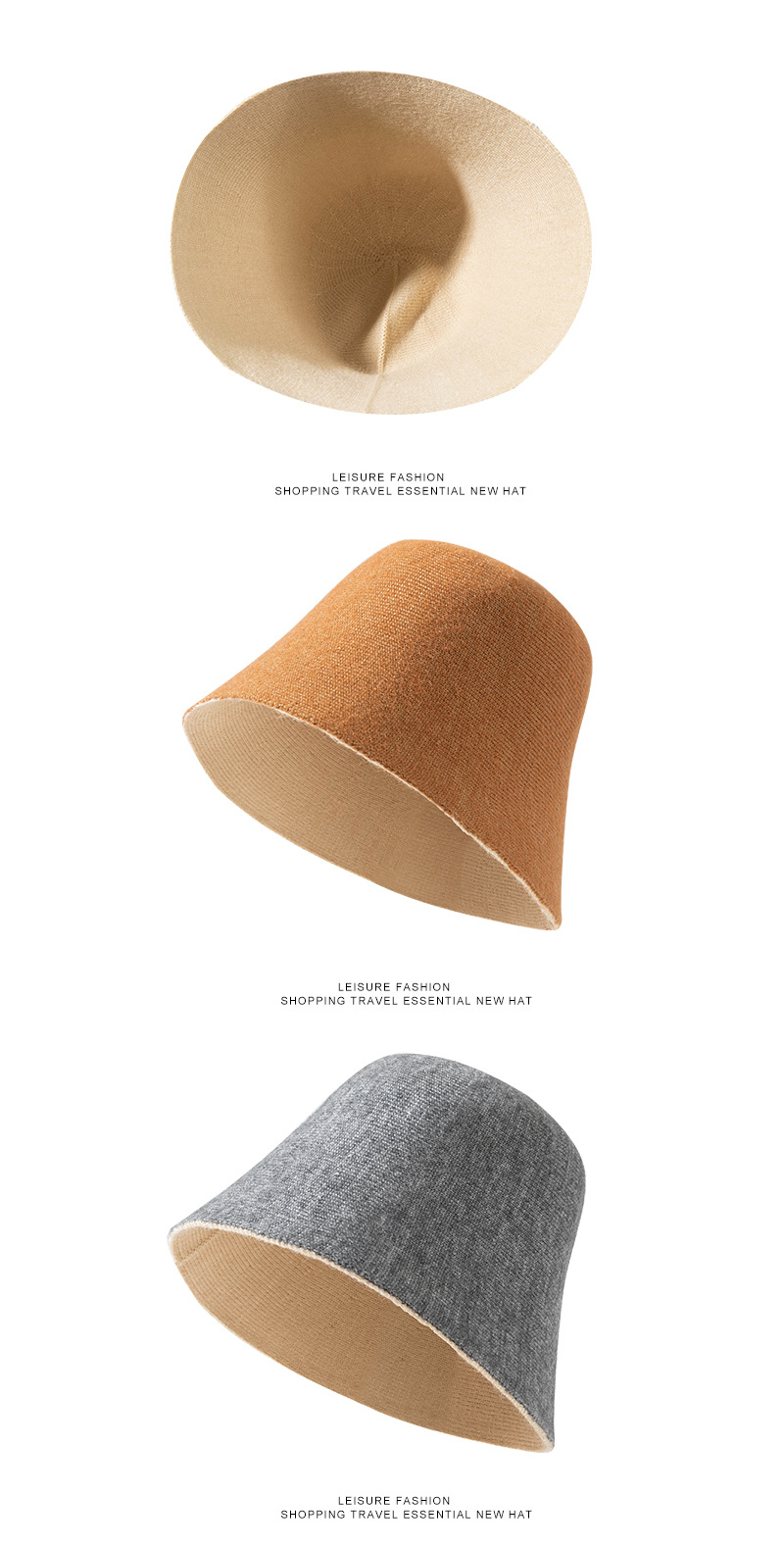 Gorro bucket de punto para mujer otoño invierno estilo coreano_voghion.com