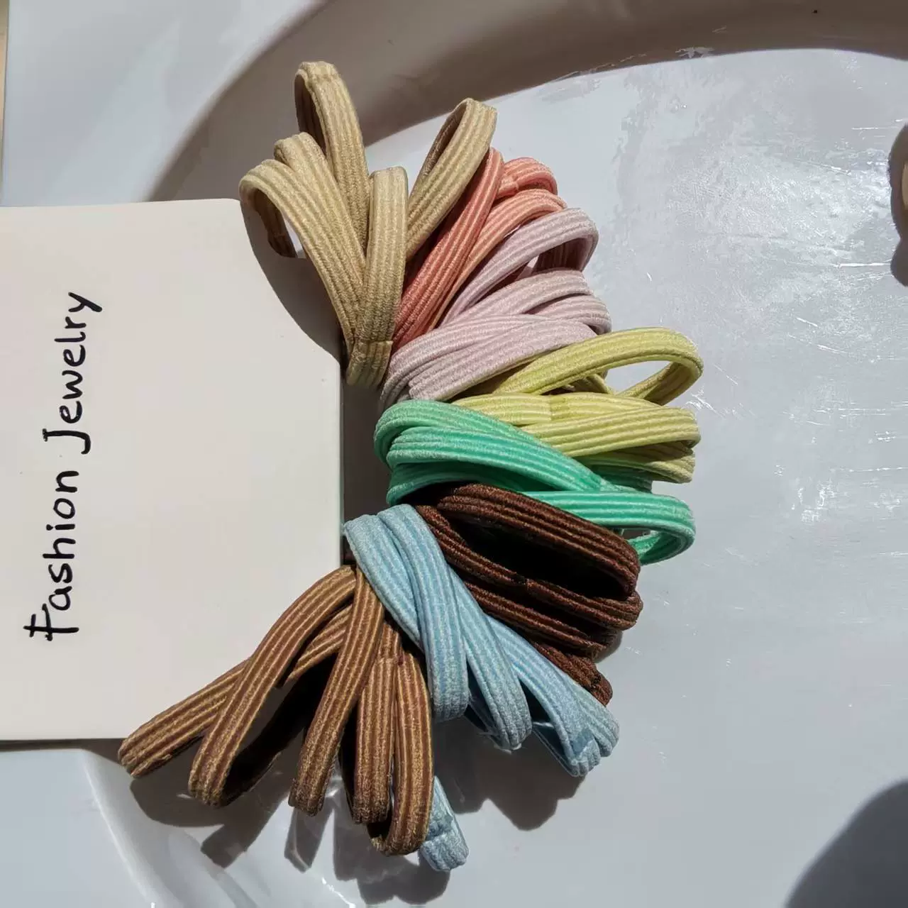跨境3MM扁线40根订卡套装韩版高弹力绳扁发带女扎发头绳饰品扎发