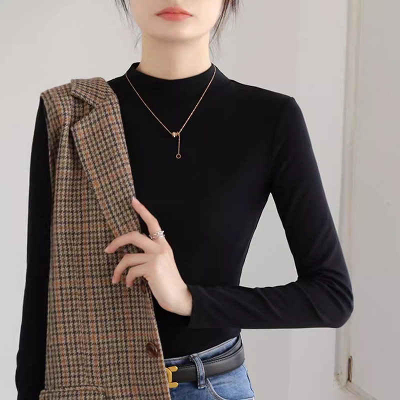 2025 New Women's Solid Color Fashion Easiest for Match Slim Bottoming Shirt T-Shirt Spring and Autumn Mid-Collar Top Half Turtle Collar Autumn and Winter