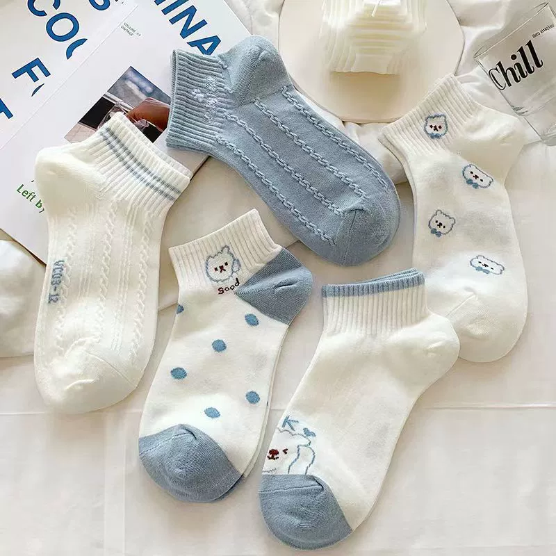 Women's Boat Socks, Cotton Candy Solid & Pattern Patterns, Low-Cut Invisible, Assorted Colors