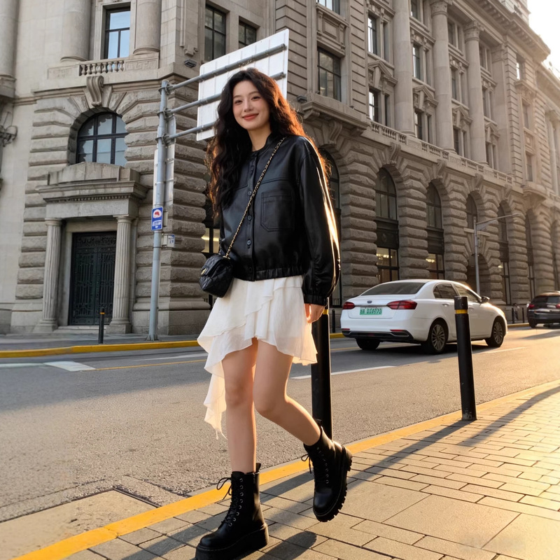 【Heartbeat Cycle】New European Style Round Neck Vegetable-Tanned Sheepskin Short Loose Casual Genuine Leather Jacket for Women 【Heartbeat Cycle】New European Style Round Neck Vegetable-Tanned Sheepskin Short Loose Casual Genuine Leather Jacket for Women