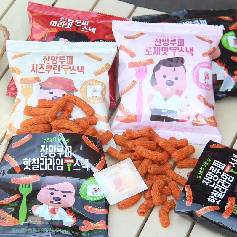 Корейский магазин cu: Le Loopy Руби Роза пряный сливочный жареный рисовый пирог хрустящие закуски 80 г