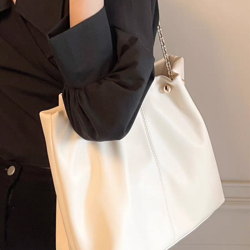 New Large Capacity Bead Chain Tote Bag Solid Color Simple Commuting Shoulder Bag