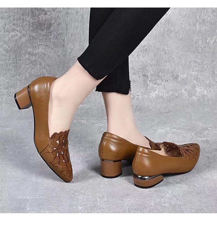 Giày nữ mũi nhọn khoét lỗ đế xuồng chunky gót thấp da thật mềm — Màu be-năm cm chi tiết 7