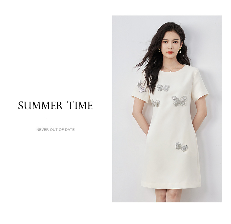 Đầm suông nữ midi tay ngắn cổ tròn, họa tiết hoa nổi sequin lấp lánh, phom suông che khuyết điểm — Màu đen chi tiết 17