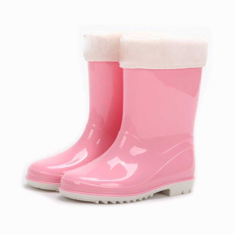 Botas de lluvia para niños con forro de peluche, PVC, antideslizantes, para exterior e invierno, suministro al por mayor