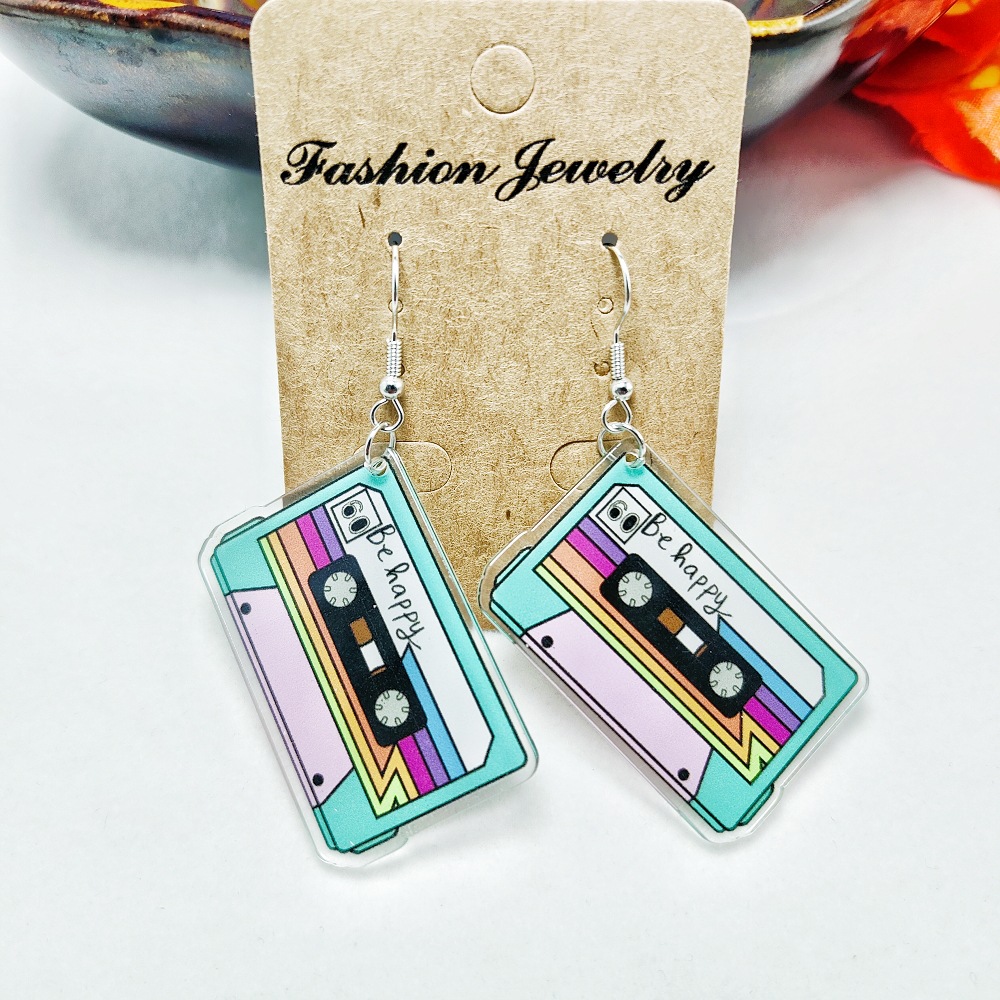 14g Weight Iron Ear Needle Material Drop Earrings Classification 1 Pair Quantity Holiday, Daily Occasion Acrylic Material Printing, Color Block, Rubik'S Cube Pattern Women's Gender Stoving Varnish Design Novelty Style 1 Pair Novelty Printing Color Block Rubik'S Cube Stoving Varnish Arylic Drop Earrings 19