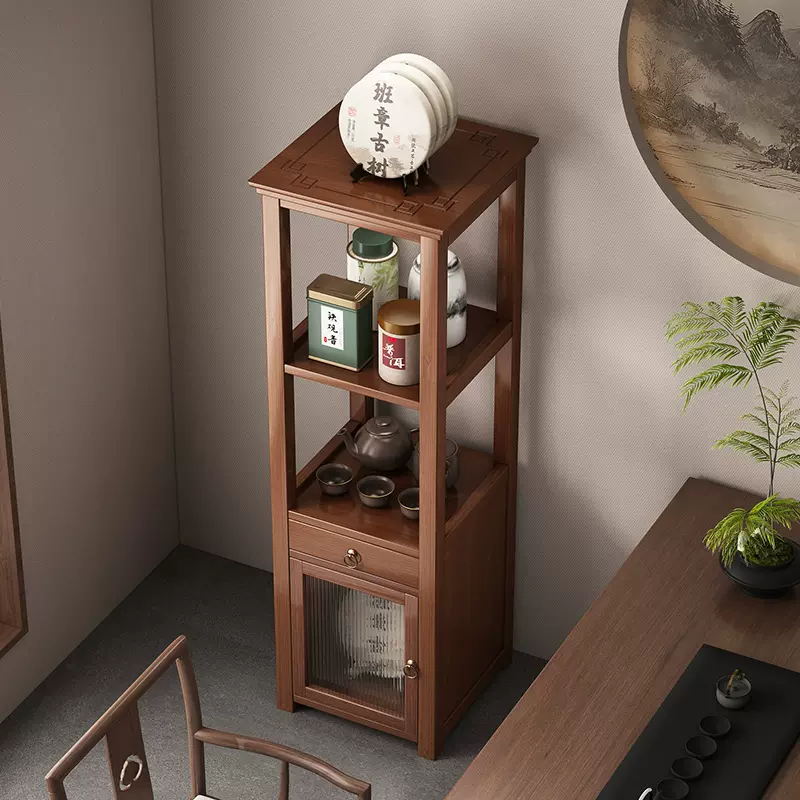 茶叶架子置物架多层收纳茶具展示柜新中式茶室小型摆件博古架防尘