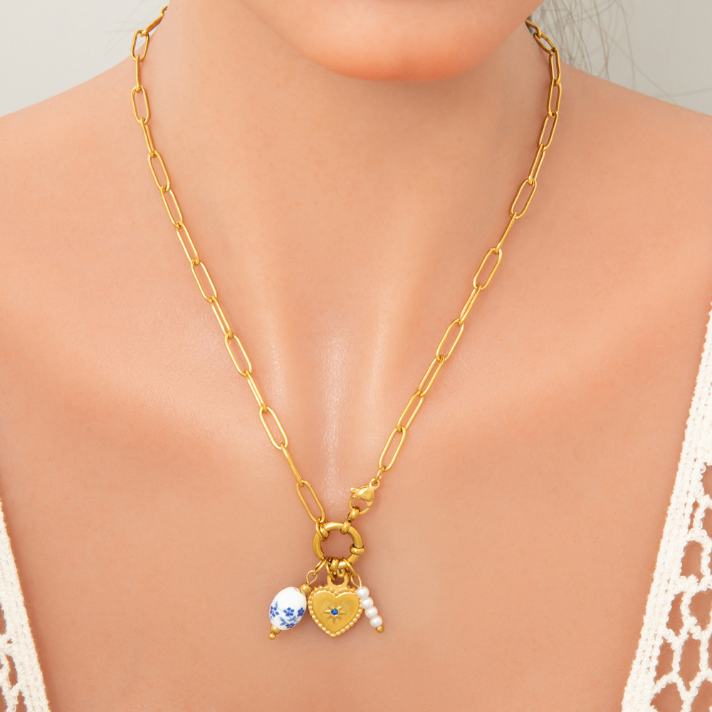 Women's Gender IG Style Style PVD Coated Real Gold Plated 18K Gold Heart Shape 304 Stainless Steel IG Style Waterproof Non Tarnish 304 Stainless Steel Pendant Necklace