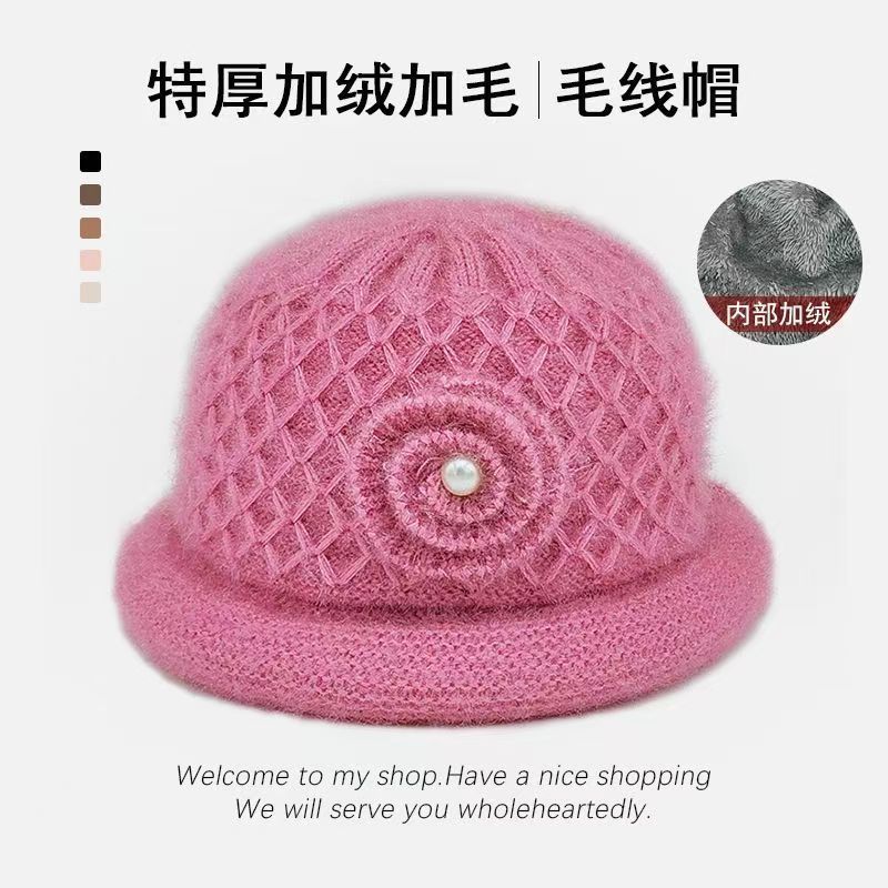 老人帽紫伊女士秋冬季中老年人帽子保暖老太太婆婆奶奶毛线针织帽|undefined