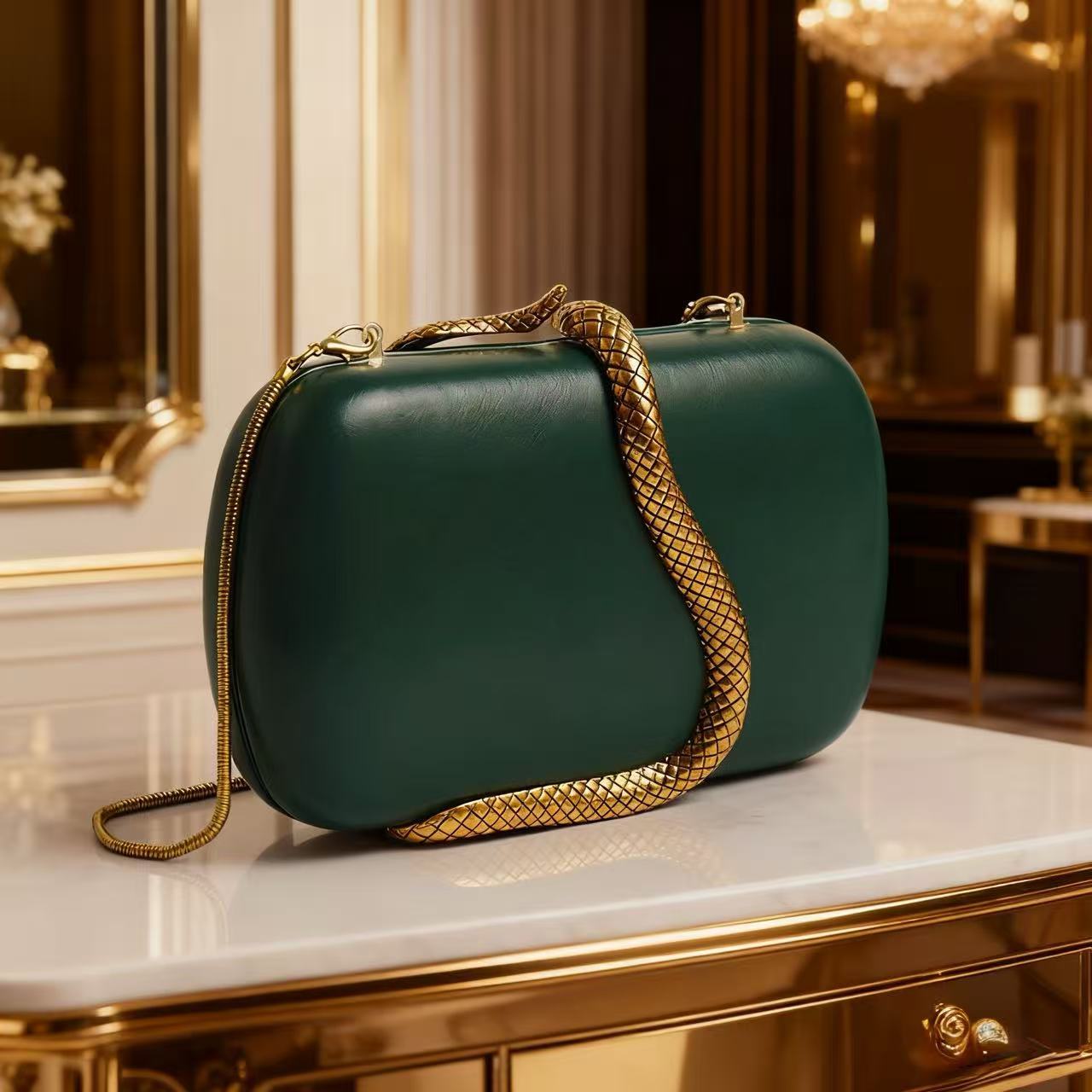 Comercio exterior directo transfronterizo lujo ligero bolso de cena damas bolso de mano PU bolso de serpiente estilo de moda bolso de noche de hombro