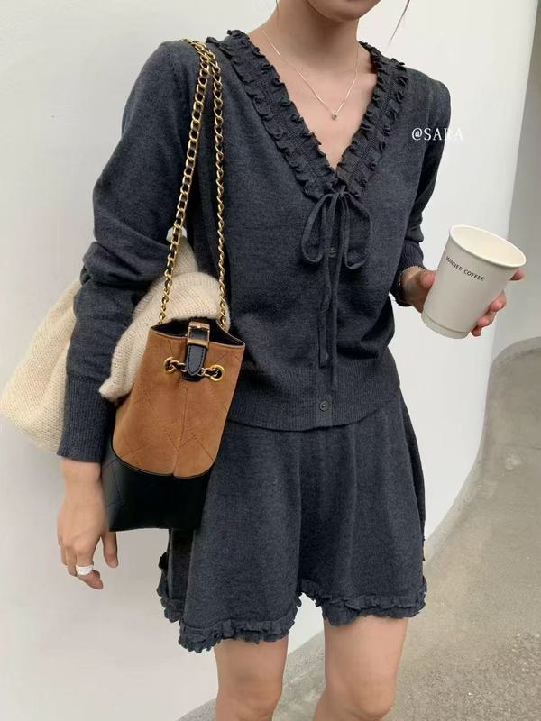 法式温柔背心百褶裙+针织开衫两件套女2025秋季新款气质收腰潮|undefined