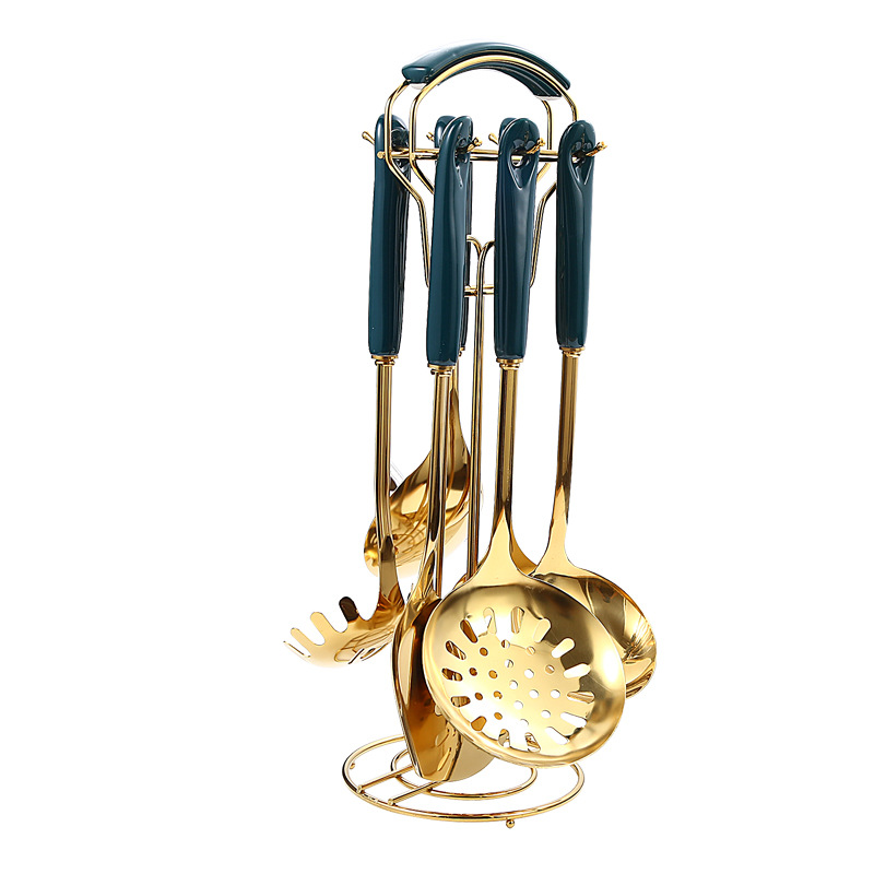 Nórdico engrosada cuchara de sopa de acero inoxidable colador olla pala cerámica utensilios de cocina de siete piezas Set de regalo