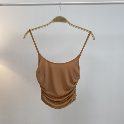 Small V-Neck Ruffled Retro Mesh Backless Top with Adjustable Straps