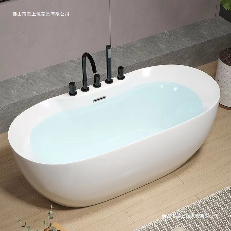 Household Acrylic Integrated Oval Standing Bathtub for Adults, Hotel and Homestay Double-Layer Insulated Soaking Tub