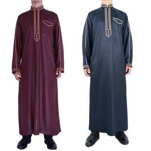 2025 Spring Stand Collar Printed Arabic Men's Ethnic Style Loose Long Jumpsuit Cross-Border Muslim Robe