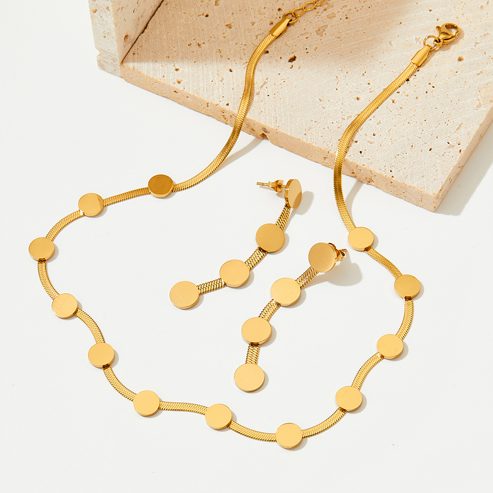 Simple Style Round Stainless Steel Earrings Necklace